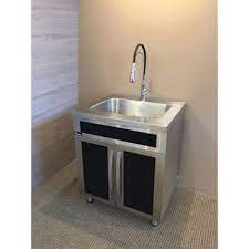 Rated 4 out of 5 stars. Freestanding 20 Gauge Stainless Steel Bathroom Vanity Base Cabinet With Integrated Sink And Garbage Can By Dawn Sinks Kitchensource Com