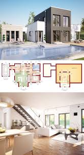 Bungalow Haus Design Mit Flachdach Architektur 4 Zimmer Grundriss Mit Garage Galerie Pool Terrasse Innenein Bungalow Haus Design Haus Design Haus Bungalow