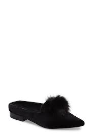 Miista Poppy Faux Fur Pompom Mule Black Velvet Flats Size Eu 36 Approx Us 6 Regular M B 52 Off Retail