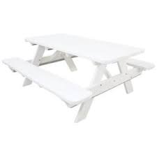 Dura Trel 6 Ft White Vinyl Table With Unattached Plastic Outdoor Patio Bench 11126 The Home Depot In 2020 Picnic Table Terrace Furniture Patio Picnic