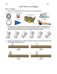 Center Of Mass And Toppling Worksheet For 7th 10th Grade Lesson Planet