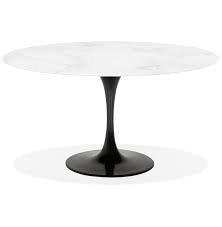 Le marbre et le noyer. Table A Manger Shadow Ronde En Verre Blanc Effet Marbre Et Pied Noir