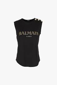 Black And Gold T Shirt Women S Sleeveless Gold Tone Silkscreen Logo Cotton T Shirt Women S Tops Blazer Designs Womens Shirts Cotton Tshirt
