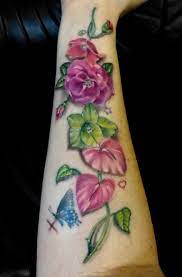 Tattoo With Poppy Wild Rose Gladiola Anthurium And Butterfly Birth Flower Tattoo In Realistic Style Birth Flower Tattoos Tattoos Gladiolus Tattoo