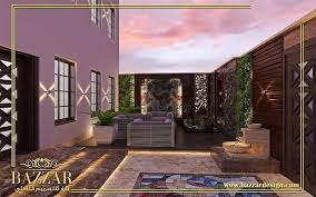 تصميم لاند سكيب مودرن تم استغلال جميع المساحات والاستفاده منها حيث تم تخصيص ركن لتصميم جلسه عائليه و تم استخدما الاضاءه الهادئه لتعطي جو Design Decor Interior