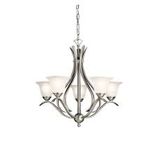 Brushed nickel chandelier suitable for dining rooms and kitchen. Kichler Dover Brushed Nickel Five Light Chandelier 2020ni Bellacor