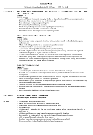 call center team lead resume samples