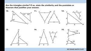 In pair 2, two pairs of sides have a ratio of $$ \frac{1}{2}$$, but the ratio of $$ \frac{hz}{hj} $$ is the problem. Are Triangles Similar If So Write Similarity Theorem Or Postulate To Justify Reasoning Sas Sss Youtube