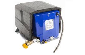 This model utilizes electricity but also has a gas backup, so you don't have to lose hot water if you lose power. Whale Rv Products
