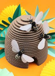 Beehive And Honey Bees Made Of Paper And Cardboard Bee Crafts Paper Crafts Origami Bee Decor