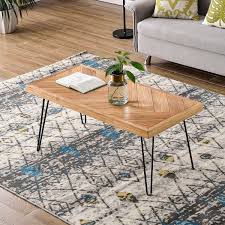 Round coffee table / reclaimed wood metal base. Merax Nature Rough Wood Coffee Table With Chevron Pattern And Metal Hairpin Legs Overstock 30275404