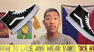 Quick tutorial on how to lace your vans sk8 hi.i'll be showing you 3 different methods.hope this video is helpful!as always thanks for watching.make sure to. How To Lace And Wear Vans Sk8 Hi Youtube