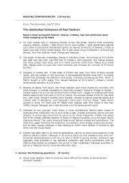 Check spelling or type a new query. Reading Comprehension The Dedicated Followers Of Fast Fashion Reading Comprehension 20 Marks From The Economist July 5th 2014 The Dedicated Followers Of Fast Studocu