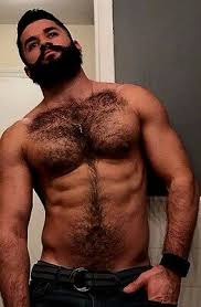Shirtless Male Muscular Beefcake Hairy Chest Abs Beard Muscle Man ...
