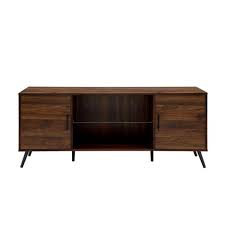 White marble veneer over engineered wood. Glass And Wood Mid Century Modern Storage Console Tv Stand For Tvs Up To 65 Dark Walnut Saracina Home Target