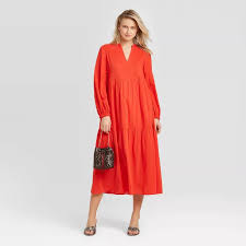 Women S Long Sleeve Tiered Flowy Dress Who What Wear Red Xl Target In 2020 Casual Dresses For Women Women Long Sleeve Flowy Dress