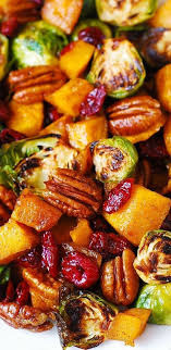 Roasted Brussels Sprouts Butternut Squash Cranberries Pecans Vegetarian Side Dishes Thanksgiving Side Dishes Veggie Dishes
