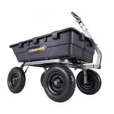 Lift up the release handle to rotate cart upward into the dumping position. Gorilla Carts 1 500 Lb Super Heavy Duty Poly Dump Cart Gor10 16 The Home Depot Dump Cart Yard Cart Heavy Duty