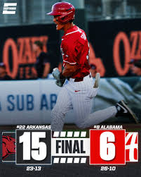 🚨The Razorbacks UPSET Alabama to take home a win 15-6. This Arkansas team is looking scary 👀
