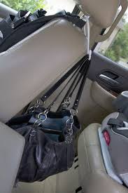 If You Car Is Your Office Get Creative With Simple S Hooks From The Container Store Hanging Fro Organizing Purses In Closet Purse Organization Handbag Storage