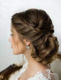 Side French Braid Low Wavy Bun Wedding Hairstyle Bridal Hair Up Hairstyles Hair Inspiration