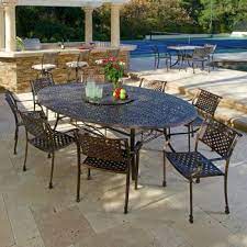 Tahoe 9 Piece Oval Dining Set With Lazy Susan Aluminum Patio Furniture Outdoor Patio Furniture Patio