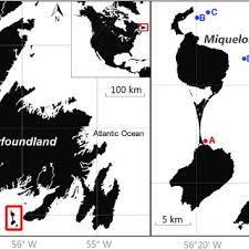 Pierre et miquelon which depicts jacques cartier's ship and the flags of the initial settlers from basque country, brittany, and normandy. Map Of Saint Pierre And Miquelon And Neighboring Countries A Download Scientific Diagram