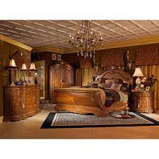 Aico excelsior king size mansion bedroom set in fruitwood. Aico Michael Amini 5pc Cortina King Size Sleigh Bedroom Set