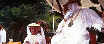 Here is a picture of what marlon brando wears in one scene of this film. The Ire Of Dr Moreau On Set Tales From The Fx Crew Fxguide