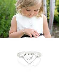 Heart Signet Engraved Children S Ring For Girls Free Personalization Sterling Silver Rings For Girls Kids Rings Flower Earrings Studs