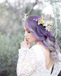 Purple And Grey Long Wavy Hair Flower Headband Wedding Hairstyles Down White Lace Dress Bridal Hair Dressing Wedding Hairstyles Trendy Wedding Hairstyles