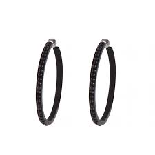 Black Jewel Flat Edge Hoop Earring Black Jewel Black Hoops Earrings Jeweled Flats
