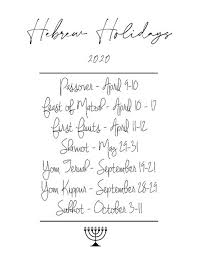 Hebrew Holiday Dates 2020 Printable In 2020 Hebrew Holidays Holiday Dates Scripture Journaling
