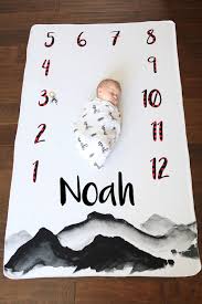Black And White Personalized Baby Blanket Blush Blue Personalized Memory Blanket Mountains Trendy Swaddle Blankets For Babies At Sug Baby Milestone Blanket Baby Month By Month Custom Baby Blanket