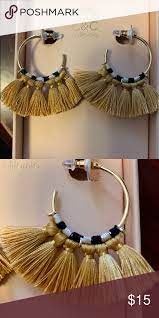 Nwot Gorgeous Gold Hoops W Yellow Fringe Detail Fringe Detailing Gold Hoops California Jewelry