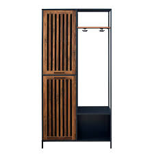 Specs for the barnwood hall tree compared to the ikea industrial hall tree with coat rack and shoe storage bench, the 2 pieces above offer a lot more style. Walker Edison 72 Metal And Wood Hall Tree With Slat Door Solid Black Reclaimed Barnwood Bbt72sldsb Best Buy