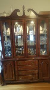 To center is a slide out cutting board above felt lined side by side silverware drawers and lower double. Best Classic Antique China Cabinet American Drew Cherry Grove For Sale In Atlanta Georgia For 2021