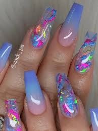 Cute Blue Ombre Nails With Unicorn Colors Effects Design Acrylicnailsideas In 2020 Blue Ombre Nails Swag Nails Best Acrylic Nails