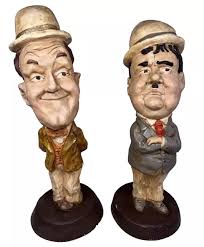 LAUREL & HARDY Chalkware Plaster Figurines Coin Piggy Banks 8” Vintage  Antique $185.00