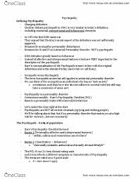 Psy 300 Lecture Notes Winter 2016 Lecture 5 Psychopathy Checklist Antisocial Personality Disorder Histrionic Personality Disorder