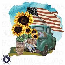 Usa Flag Sunflowers Vintage Truck Instant Digital Download Etsy Design Gift Shop Vintage Truck Digital Download Etsy
