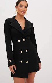Black Gold Button Detail Blazer Dress Blazer Dress Tuxedo Dress Coat Dress