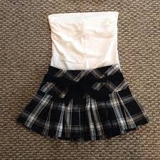 Black And White Checkered Skirt H M Like New School Girl Outfit Plaid Skirt Tube Top One White H M Tube Top Size Small One Black And White School Girl Outfit Girl Outfits Plaid Skirts