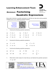 Solve for the variables answers are on the 2nd page of the pdf. Factorising Quadratic Expressions Worksheet Portal
