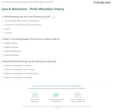 Quiz Worksheet Phillis Wheatley S Poetry Study Com