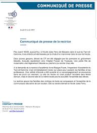 Rectorat de l'académie de toulouse cs 87 703 31077 toulouse cedex 4. Academie De Toulouse On Twitter Ecole Jules Ferry De Bessens Communique De Presse De La Rectrice D Academie Abisagni Https T Co Xk7jl78iar Twitter