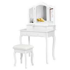 Costway makeup vanities vanity table. Costway Vanity Makeup Dressing Table Stool 4 Jewelry Wood Desk White Walmart Com Walmart Com
