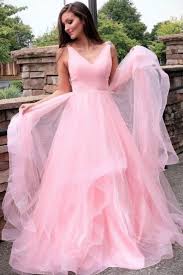 Princess V Neck Pink Tulle Long Formal Dress From Ladyboutiques Prom Dresses Long Pink Pink Evening Dress A Line Prom Dresses