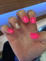 Hot Pink Glitter Nails Pink Acrylic Short Square Acrylic Nails Square Acrylic Nails Short Acrylic Nails Designs