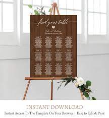 Editable Wood Wedding Table Seating Chart Printable Wooden Etsy